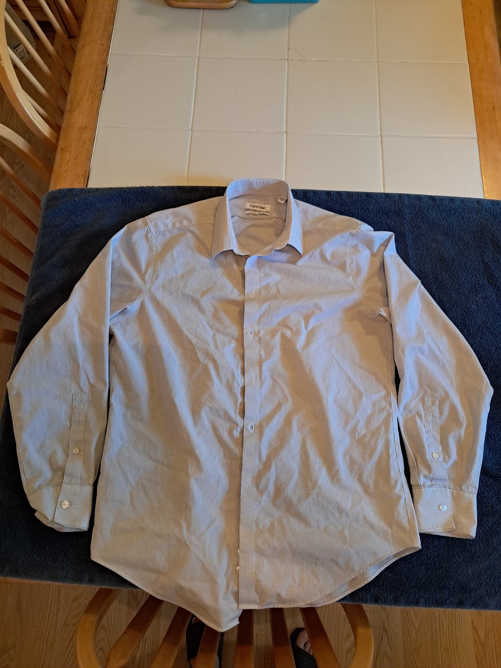 Calvin Klein Mens Slim Fit Non Iron Dress Shirt Blue Stripe 15.5 32/33